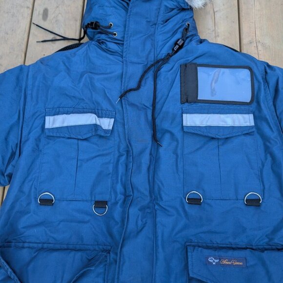 Vintage Snow Goose Parka Jacket Men's M Blue Retro Faux Fur Trim Hood Model 8501 - Picture 4 of 11